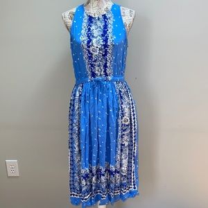 LOFT Blue Medium Petite Border Print Back Cutout Dress